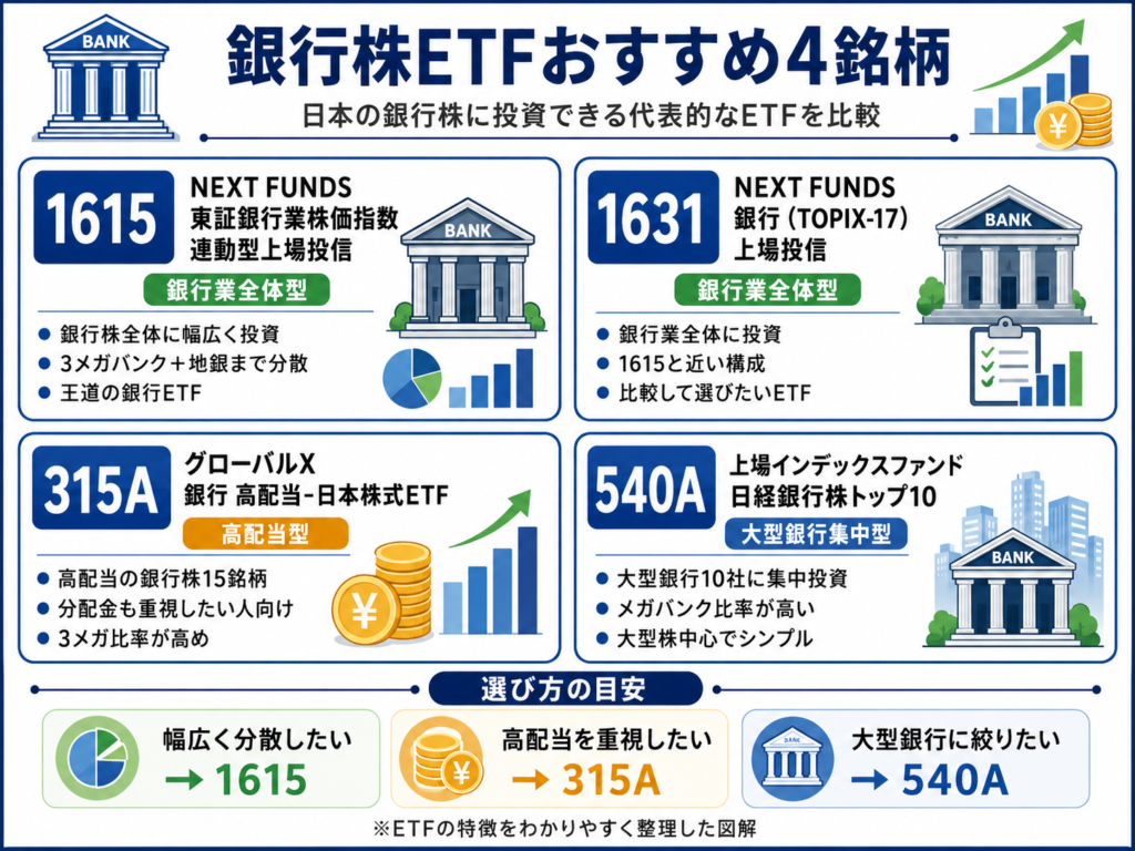 銀行株ETFおすすめ4銘柄