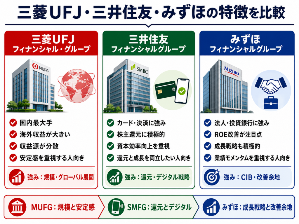 三菱UFJ・三井住友・みずほの特徴を比較