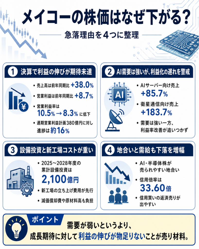 メイコーの株価はなぜ下がる？