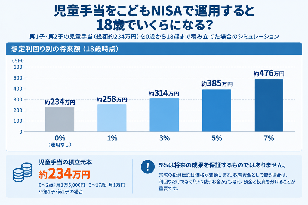 児童手当をこどもNISAで運用すると18歳でいくらになる?